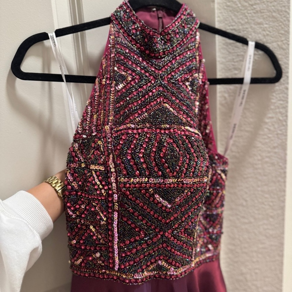 Sherri Hill Burgundy Sequin Dress